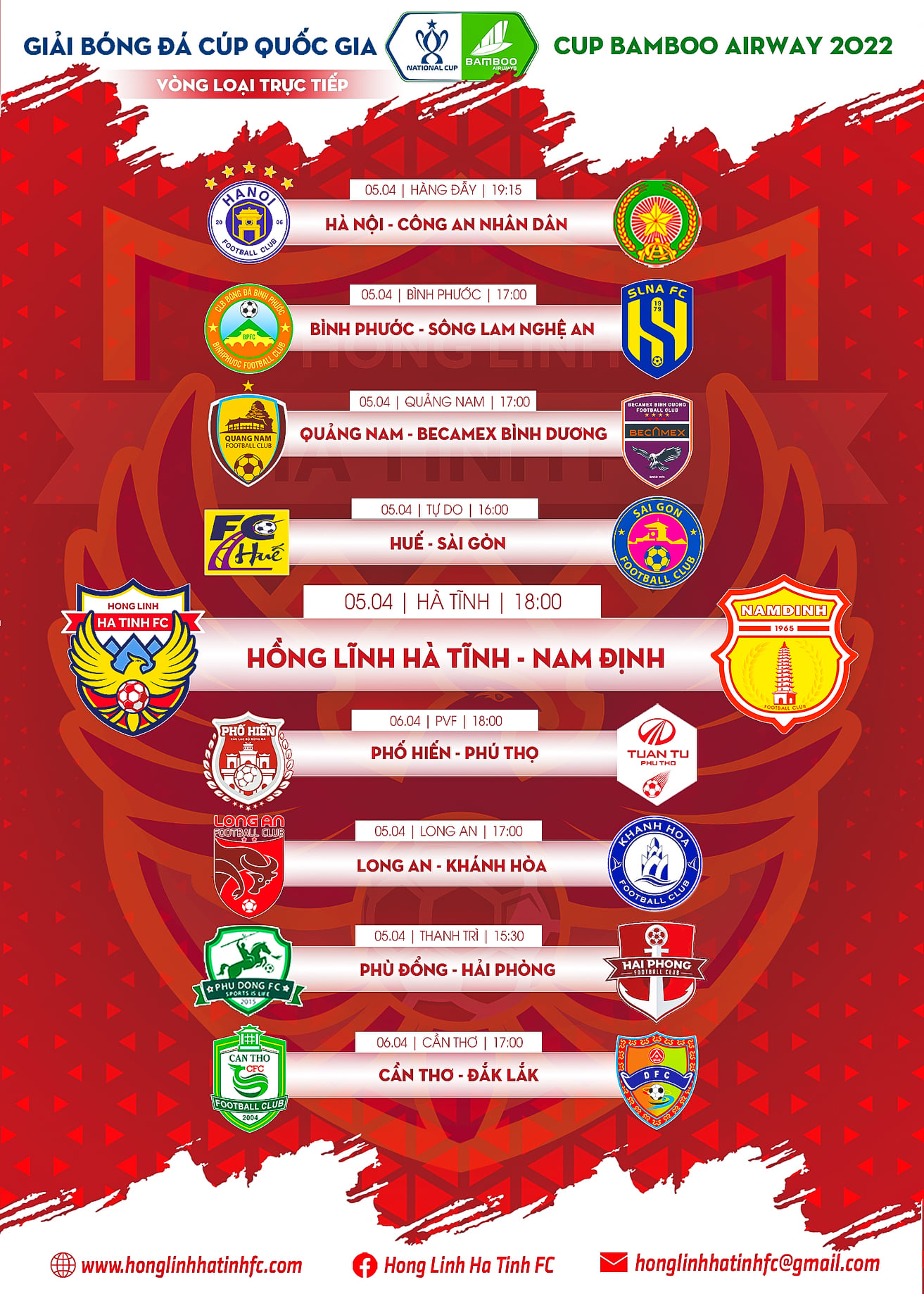 Lịch thi đấu vòng loại giải bóng đá cúp cuốc gia 2022